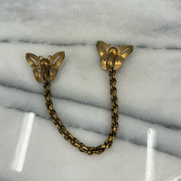 Vintage Jewelry - Vintage bronze butterfly sweater lapel clips